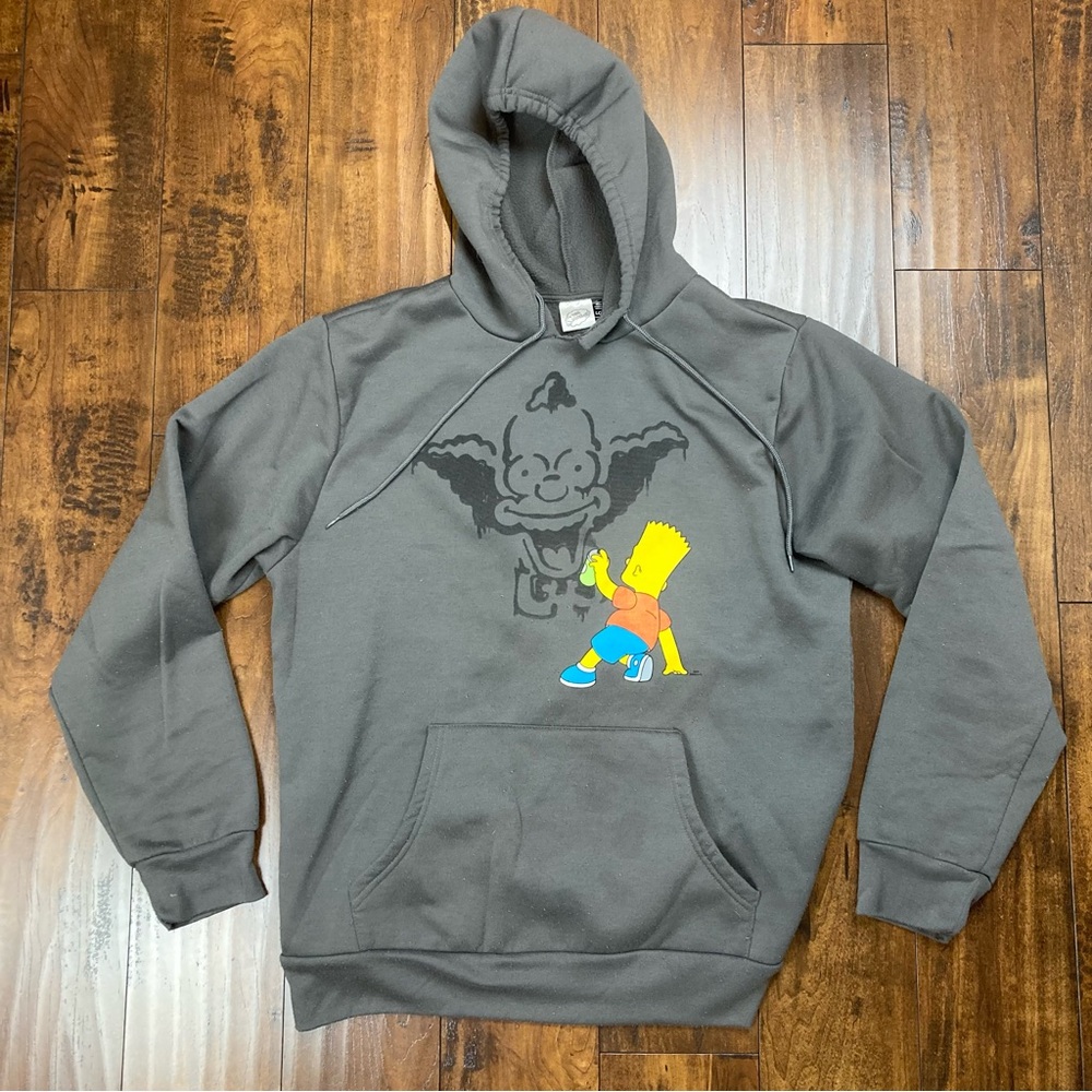 The Simpsons Bart Krusty Graffiti Hoodie Mad Engine Men's Large Gray Pullover
